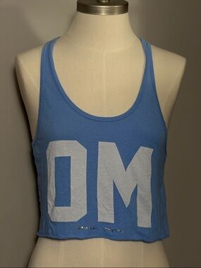Spiritual Gangster XS Blue Cropped Tank Top with White 'OM' Graphic